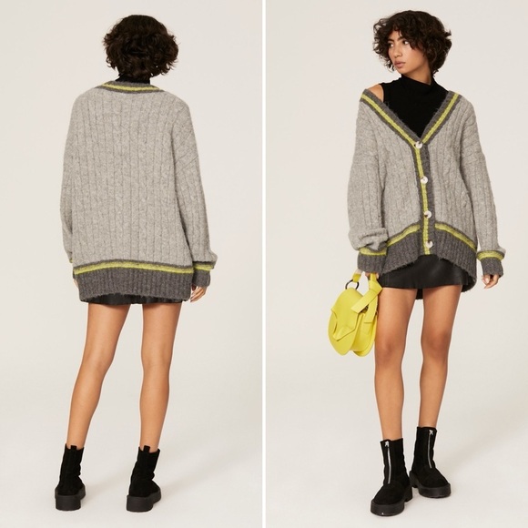 Line + Dot Mckenzie Gray and Yellow Striped Cardigan | Women’s Size Large - Picture 1 of 16